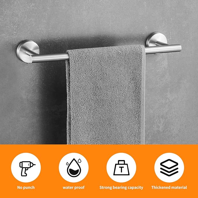 Towel Bar Set Brushed Nickel, Bathroom Towel Ring Set 5pcs Including 2pcs 16'' Tower Bar, Towel Ring and 2 PCS Towel Hooks