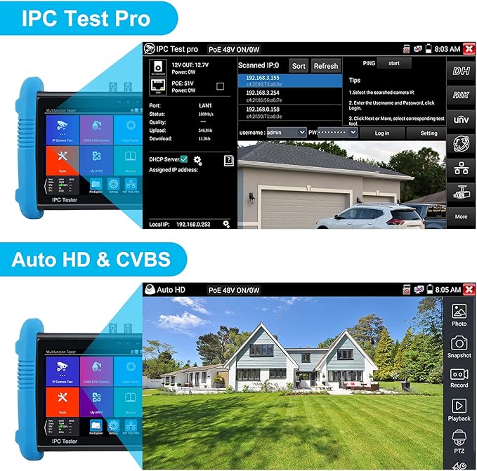 Anpviz CCTV Monitor Tester, 4 in 1 AHD/TVI/CVI/CVBS Coaxial Analog Video Tester, UTP/PTZ Cable Test for 1080P/3MP/4MP/5MP/8MP Analog Security Camera, VGA DC12V Output Camera