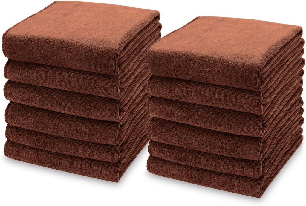 kimteny 13x28 Inches Kitchen Cloth Dish Towels, 400 GSM Premium Dishcloths, Super Absorbent Coral Velvet Microfiber Cleaning Cloths, Fast Drying Rags for Washing Dishes (12 Pack, Brown)