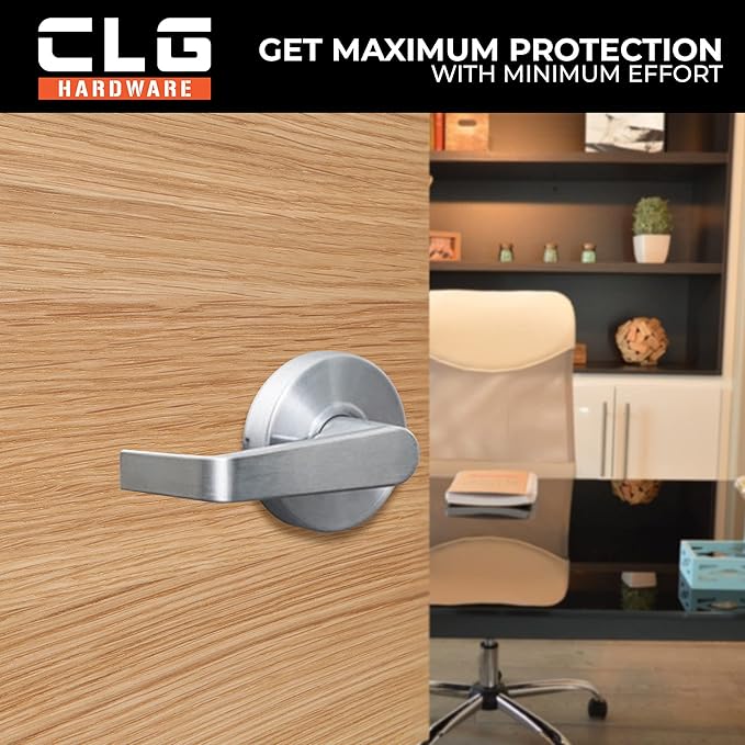 CLG HARDWARE Commercial Lever Door Lock - Heavy-Duty Locking Door Handle, Designer Door Handles, Cylindrical Lever Lock, Non-Handed Grade 2 Industrial Door Handle, 26D Satin Chrome, Privacy/Bathroom