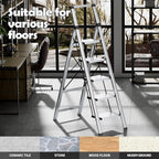 Taranta 5 Step Ladder, Portable Folding Ladder with Wide Pedal, Lightweight Aluminum Step Stool with Convenient Handgrip, 330 lbs Capacity Stepladder for Home, Office - Silver