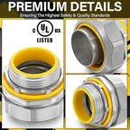 Gisafai 5 Pcs Liquid Tight Connector Straight Insulated Zinc Die Cast Metal Tight Electrical Conduit Fittings for 1-1/4 Inch Flexible and Type B Flexible