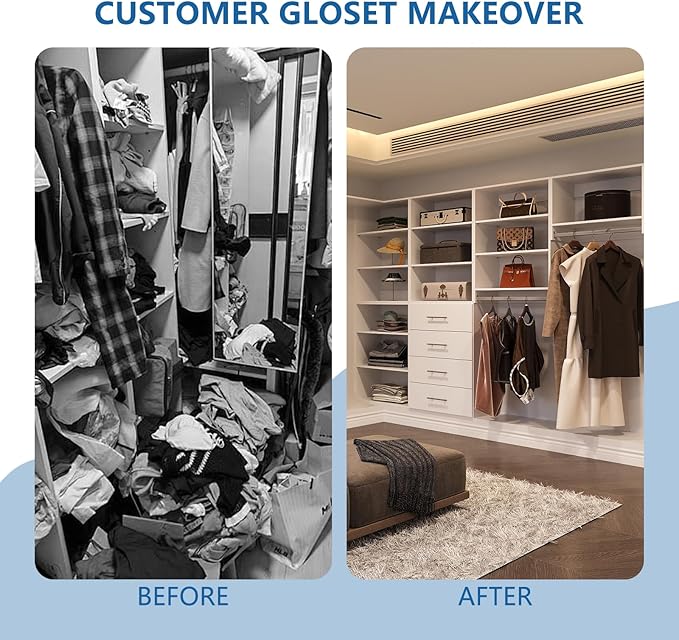 Tall Hanging Closet Unit, Modular Closet System, Wood Closet System Organizer with Storage for Walk In Closets, Clothing Rack Wardrobe Closet for Hanging Clothes, Bedroom, White, 28.5"W