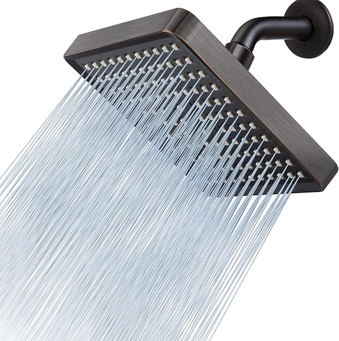 Voolan High Pressure Rain Shower Head - Luxury Modern Look - The Adjustable Replacement For Your Bathroom Showerhead - 6" Square High Flow Pressure Boosting Showers (Oil Rubbed Bronze)