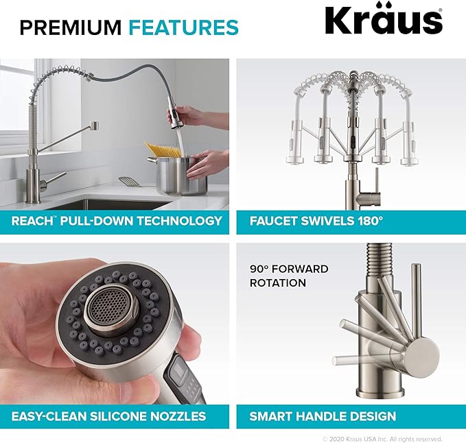 KRAUS Bolden Commercial Style 2-Function Single Handle Pull Down Kitchen Faucet in Spot-Free Antique Champagne Bronze/Matte Black, KPF-1610SFACBMB