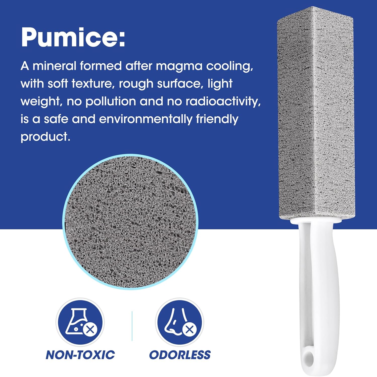 AZEN 5 Pack Pumice Stone for Cleaning, Pumie Scouring Stick with Handle, Pumice Stone Toilet Bowl Cleaner, Hard Water Stain Remover for Toilet, Bathroom, Kitchen Sink, Grill