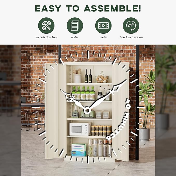 Greenvelly Metal Garage Storage Cabinet with Locking Doors, 72" Grey Lockable Storage Cabinet with Adjustable Shelves, Steel Tool Cabinets,Metal File Cabinet for Home Office, Garage (36" W x 18" D)