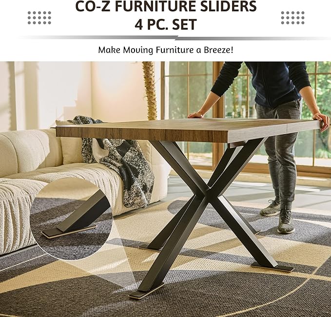CO-Z Large Furniture Sliders - 4 Pack, 2 1/2" x 9" Rectangle Reusable Furniture Sliders for Carpet, Heavy-Duty Furniture Gliders Movers for Hardwood Floors, Plastic Moving Pads for Heavy Furniture