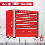 P.I.T. Mini Red Tool Box, Portable 5-Drawer Micro Roll Cab Steel Tool Box with Liner, Red Small Tool Case for Tools Storage, Home DIY
