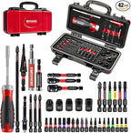 42Pcs Tools Set Packaged with Heavy-duty Tool Box, Include Screwdriver Bits, Bit Holder, Sockets, Socket Adapter, Step Drill, Socket Driver and Ratchets Screwdriver for Home Repairs