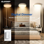 ELEGRP Digital Dimmer Light Switch for 300W Dimmable LED/CFL Lights and 600W Incandescent/Halogen, Single Pole/3-Way LED Slide Dimmer Light Switch, Wall Plate Included, UL Listed, 3 Pack, Matte White