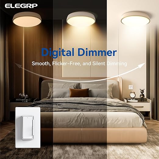 ELEGRP Dimmer Light Switch for 300W Dimmable LED/CFL Lights and 600W INC/HAL Bulbs, Single Pole/3-Way LED Slide Dimmer Light Switch, Wall Plate Included, UL Listed, 10 Pack, White