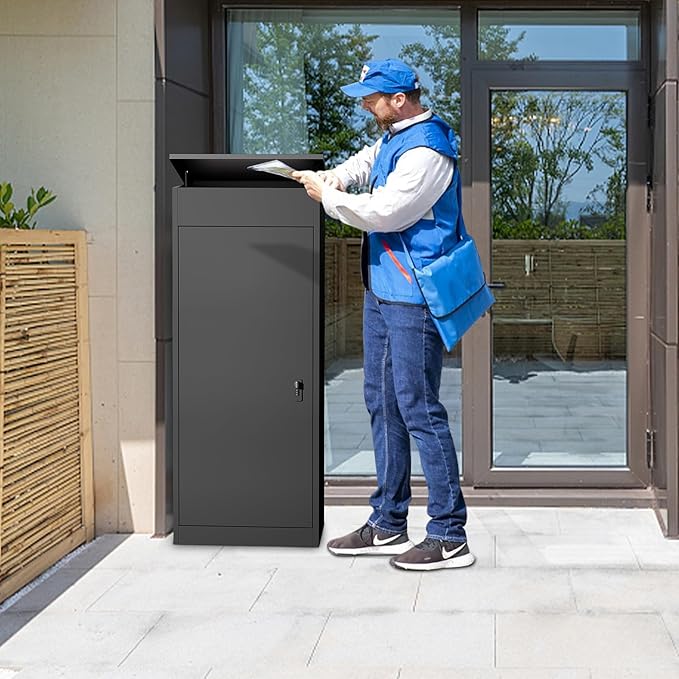 Package Delivery Boxes for Outside,Enlarged Porch Box for Packages with Coded Lock,Large Space,Waterproof,Cold-Rolled Steel Package Lock Box (19.7”x16.1”x60”)