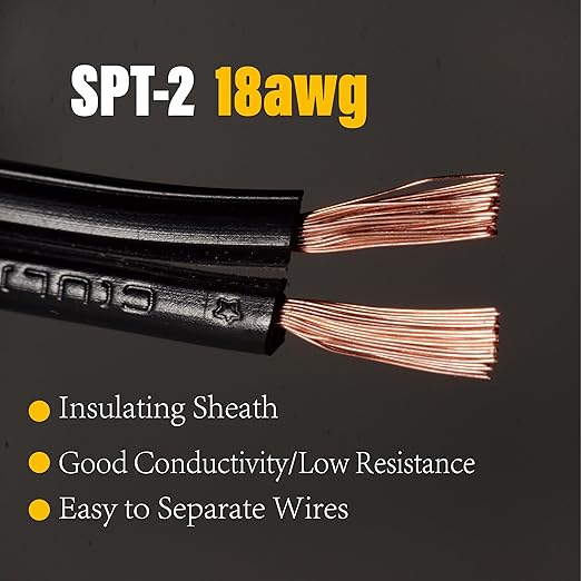 Extension Electrical Wire18/2 SPT-2W Bulk Lamp Cord, 300-Volt 18-Gauge, 50-feet Spool, Black,UL Listed