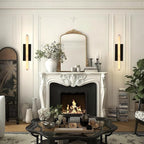 Alabaster Wall Sconces Set of Two, 25in Black Alabaster Sconce, Modern Spanish Natural Marble Sconces Lights, Rectangle Sconces for Bathroom Vanity Bedroom Living Room Staircases Hallway