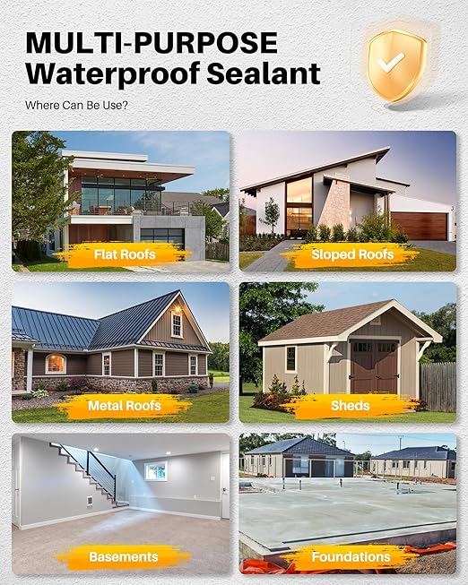 Waterproof Sealant - 2 Gallon, White, Multi-Surface Leak Repair Coating, Indoor & Outdoor Polyurethane Waterproof Coating, Crack & Leak Fix, Durable Water-Based Rubber Sealant, Easy to Apply