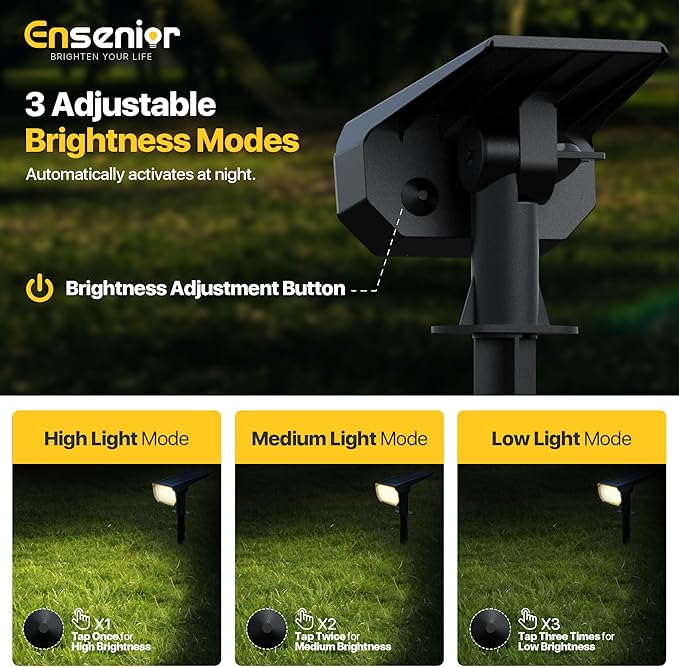 Ensenior Solar Spotlights Outdoor, Brightness Adjustable 6500K LED Solar Garden Lights, 56 LEDs Solar Powered Landscape Lights, Auto ON/Off, Waterproof, for Yard/Garden/Pathway - 10 Pack