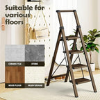 Taranta 4 Step Ladder, Portable Folding Ladder with Wide Pedal, Lightweight Aluminum Step Stool with Convenient Handgrip, 330 lbs Capacity Stepladder for Home, Office - Walnut