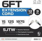 Iron Forge Cable 12 Gauge Outdoor Extension Cord 6 Ft, SJTW 12/3 Heavy Duty Extension Cord 3 Prong, Flame Retardant Black Electric Cable - Lighted End