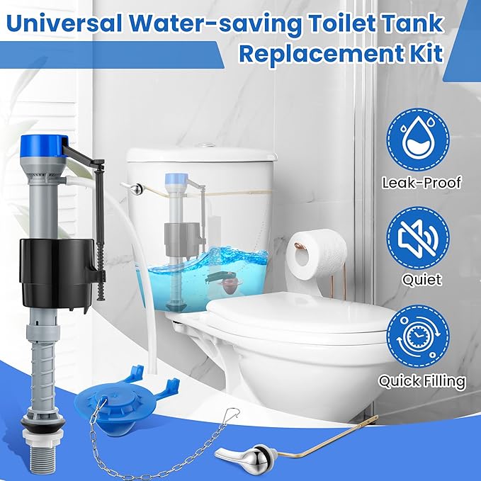 Saillong Universal Toilet Flusher Replacement Kit, Fill Valve, 2-Inch Flapper, Side Mount Handle Lever, Water-Saving, Adjustable Toilet Repair Kit Inside Tank, Easy to Install(1 Set,Blue Grey, Blue)