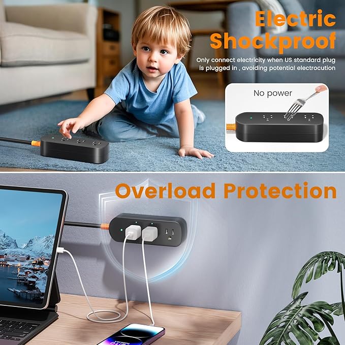 Short Extension Cord, 3 Outlets 3ft Extension Cord, 1875W Weatherproof Small Surge Protector, Mountable Small Extension Cord for Home, Outdoor, Travel.