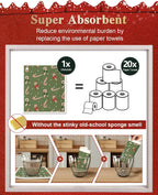 6 Pack Christmas Swedish Dishcloths for Kitchen - Reusable Dish Cloths for Washing Dishes Absorbent Cute Holiday Kitchen Towels Cleaning Sponge, Green Xmas Theme