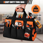 Heavy Duty Tool Bag 15-Inch, 16-Pocket Portable Soft Tool Box Organizer Storage, Handle Tactical Carry Tote Empty Toolbox with Large Zipper, Father Day Dad Men Gift for Mechanic Engineer, Orange