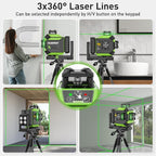 Huepar Laser Level 3 x 360 Self-Leveling Cross Line Laser 3D Green Laser Level with Pulse Mode Alignment Laser Tool with Rechargeable Li-ion Battery, Integrated Magnetic Bracket, Hard Carry Case 703CG