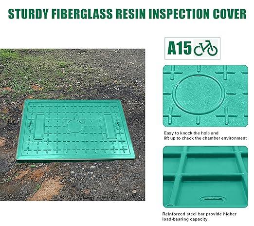 24x16x16 Underground Splice Box Rectangular Electrical Junction Boxes Polyethylene Distribution Pull Chamber W/FRP Inspection Cover Access Enclosure Pit Drillable Tapered Wiring Box for Cable