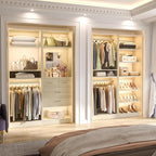 Unikito 50” Closet System with 4 Drawers, 4.2FT Wood Closet Organizer with Hanging Rod and Mirror, Reversible Small Walk in Closets Wardrobe, Adjustable Sturdy Clothes Garment Rack, White Oak