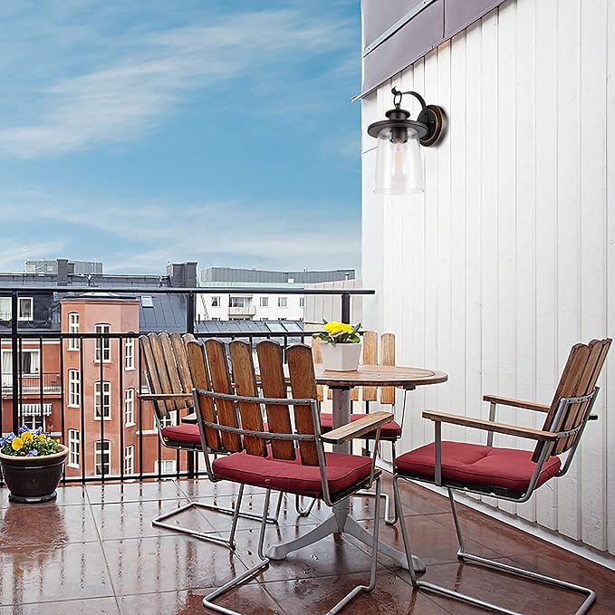 GRUENLICH Outdoor Wall Lantern, Wall Sconce as Porch Lighting Fixture, E26 Medium Base, Metal Housing Plus Clear Glass, Oil Rubbed Bronze Finish, Bulb Not Included, 1-Pack