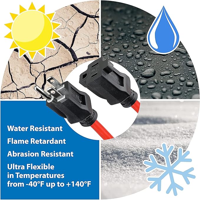 Clear Power 16 Gauge 3Prong Cords (16/3-3 Prong Grounded Plug, Orange, 25 ft)