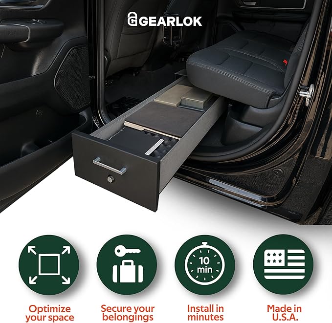 GearLok UnderSeat Truck Locker – Secure Under Seat Storage for Ford F-Series Trucks – Lockable Truck Organizers and Storage for Tools, Ammo and Equipment (Fits 41"x13"x4.5" Interior)
