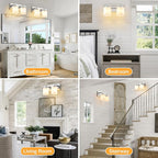 2 Light Modern Bathroom Light Fixtures Over Mirror, Chrome Vanity Lights for Bathroom Wall Sconces with Milky White Glass Shades, E26 Socket (Bulbs Not Included)