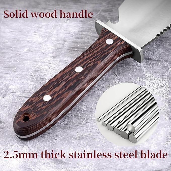 Hori Hori Garden Knife, Garden Tools with Sheath for Weeding,Planting,Digging, Stainless Steel Blade with Cutting Edge, Full-Tang Wood Handle with Hanging Hole