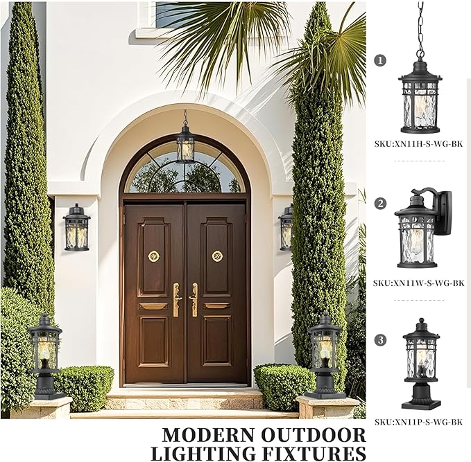 Outdoor Post Lighting Fixtures Pole Lantern Waterproof Aluminum Housing with Water Ripple Glass 16.5 Inch Height Large Size Pillar Light Outdoor for Garden Patio Pathway E26 Socket