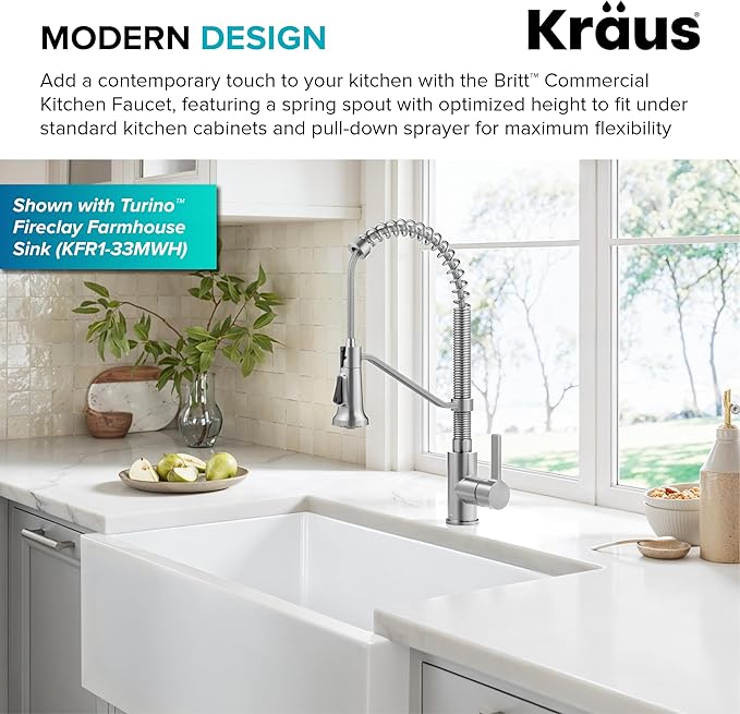 KRAUS Britt Commercial Style 2-Function Single Handle Pull Down Kitchen Faucet in Spot-Free Stainless Steel, KPF-1693SFS