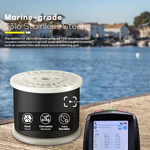 600FT 1/8" T316 Black Stainless Steel Cable, Black Wire Rope Aircraft Cable for Deck Cable Railing Kit, DIY Balustrades, 7x7 Strands Construction, Comes with a Cutter