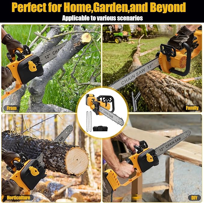 Cordless Chainsaw Compatible With Dewalt 20V MAX Batteries, Cordless Chain saw with 2 Pcs Replacement Chain, Battery Powered for Wood Cutting|Tree Trimming|Camping(Battery NOT Included)