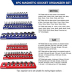 WORKPRO Magnetic Socket Organizer Set, 6-Piece Socket Holder Set Includes 1/4", 3/8", 1/2" Drive Metric SAE Socket Trays, Holds 143 Pieces Sockets, Christmas Gift for Men(Socket not Included)