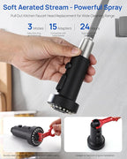 J-HVA Pull Down Kitchen Faucet Sprayer Head Replacement Part, 3 Function with 15 Adapters Pull Out Sink Sprayer Replacement Nozzle, Kitchen Faucet Head Hose Spray Tap Spout, Matte Black