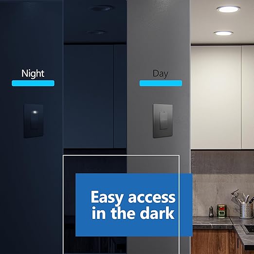 LIDER Minimalist Design Matte Finish Lighted Decorator Switch, Frameless Paddle Light Switch with Locator Light, Grounding Screw, 3-Way or Single Pole, 15A 120V, UL Listed, LS15-3W-SG, Space Gray