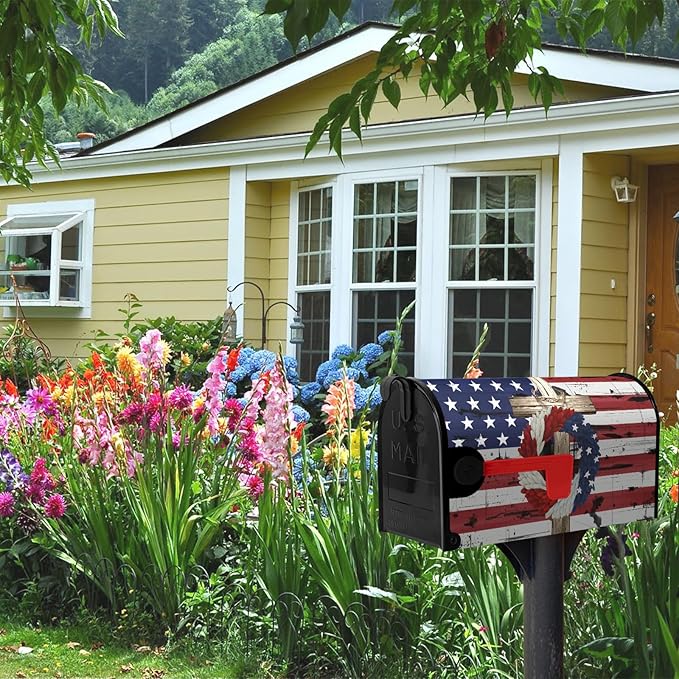 4th of July Patriotic Mailbox Cover Magnetic American Flag Independence Day Mailbox Covers Standard Size 21 x 18 in Blue Red Stars Wreath Post Box Wraps for Garden Yard Decor