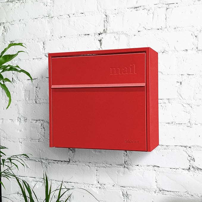 Wall Mount Mailbox - Small, Anti-Theft Locking Mailbox, Weatherproof Mailboxes for Outside The House, 13.5" H x 15" L x 5.5" D - Red
