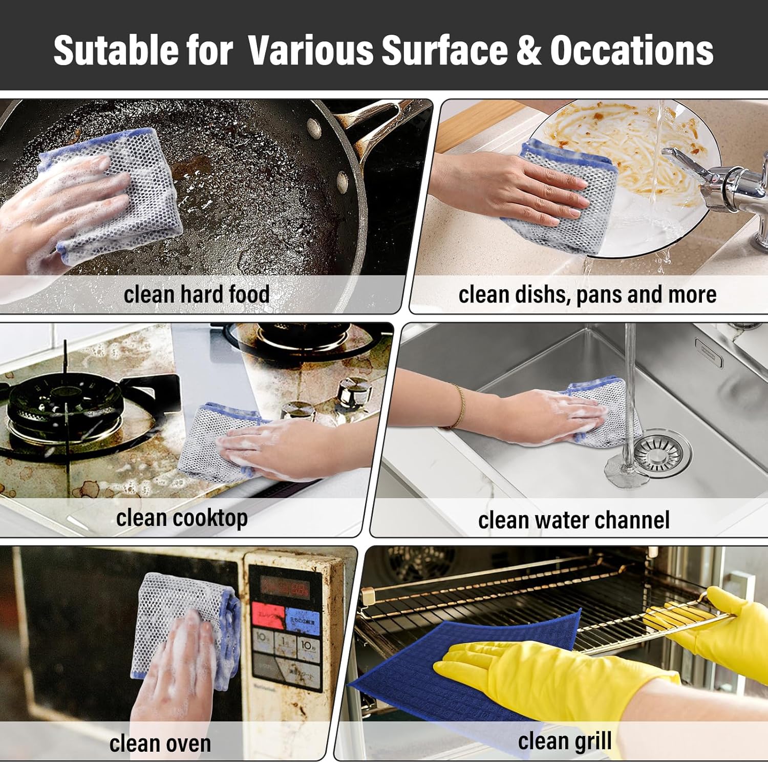 Dish Cloths for Washing Dishes 8 Pack Multipurpose Wire Miracle Cleaning Coths Non-Scratch Wire Dishwashing Rag Lint Free Microfiber Cleaning Cloth for Kitchen Windows (Brown)