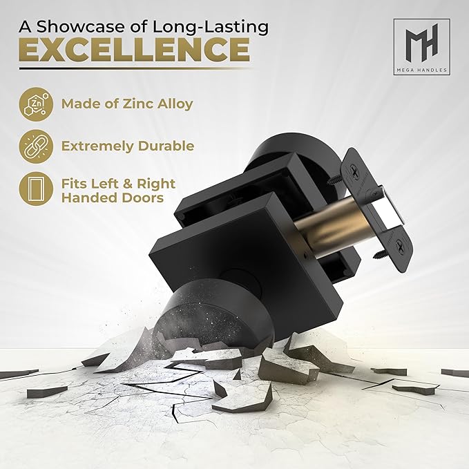 Mega Handles SUANA Passage Door Knob for Hallway, Closet and Bathroom, Reversible Heavy Duty Design Door Knobs, Fits All Standard Door Sizes, Screws Included - Matte Black (1 Pack)