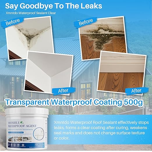 Invisible Waterproof Agent 17.6 Oz, Transparent Waterproof Coating Adhensive Leak Repairing, Water-Based Clear Liquid Water Proof Sealant