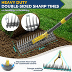 Rake, 51" Heavy Duty Metal Dethatcher Rake with 15" Wide Double-Edged Sharp Tines Thatch Rakes for Lawns,Dead Grass Removal,Soil Loosening,Lawn Care, Dethatching,Yard,Garden