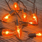 C9 Orange Halloween Light Bulbs, 25-Pack E17 Base, Waterproof Outdoor Bulbs for Halloween Decorations, Patio & Yard Lighting, Spooky Glow for Parties, Pathway & Events