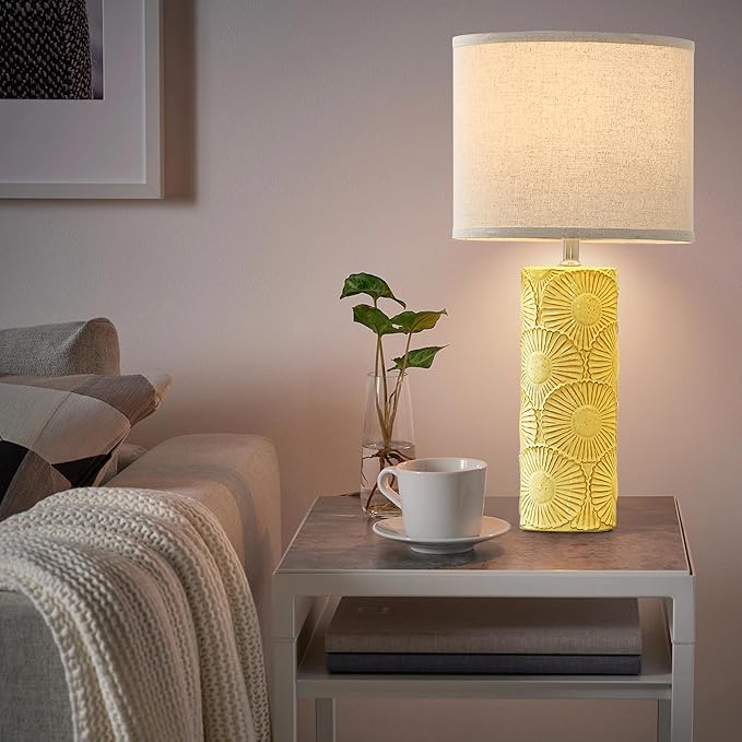 25.25" Ceramic Lamps Set of 2 for Living Room, Bedroom, Yellow Flower Table Lamps Set of 2 for Buffet, Ceramic Bedroom Lamp for Nightstand, Farmhouse Lamp for Console Table, Credenza
